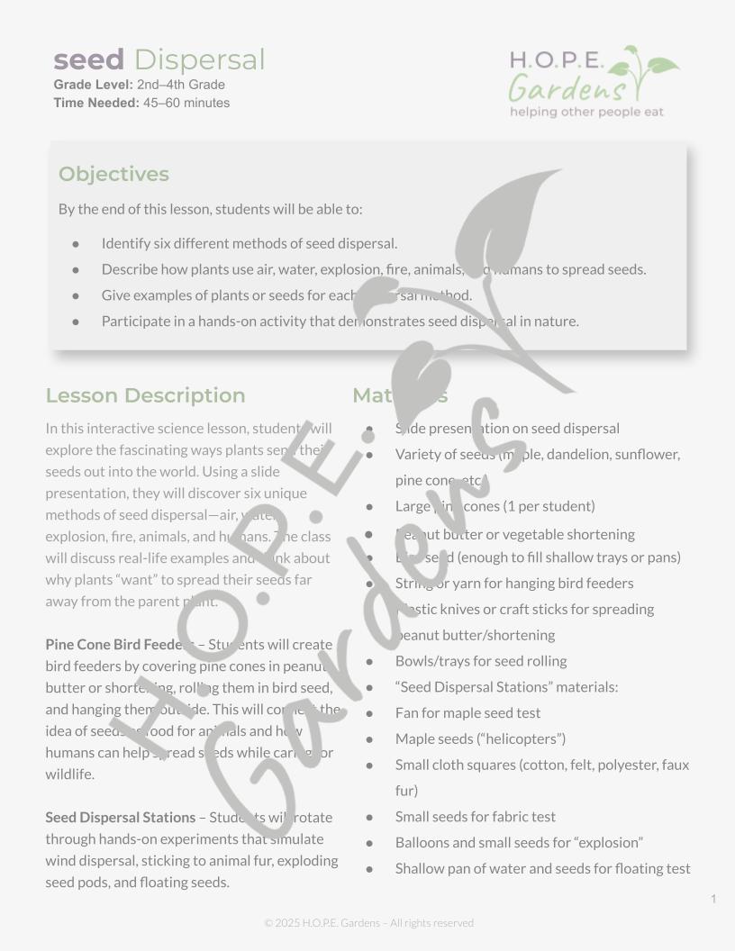 Seed Dispersal Lesson 🌱 (Digital Download)